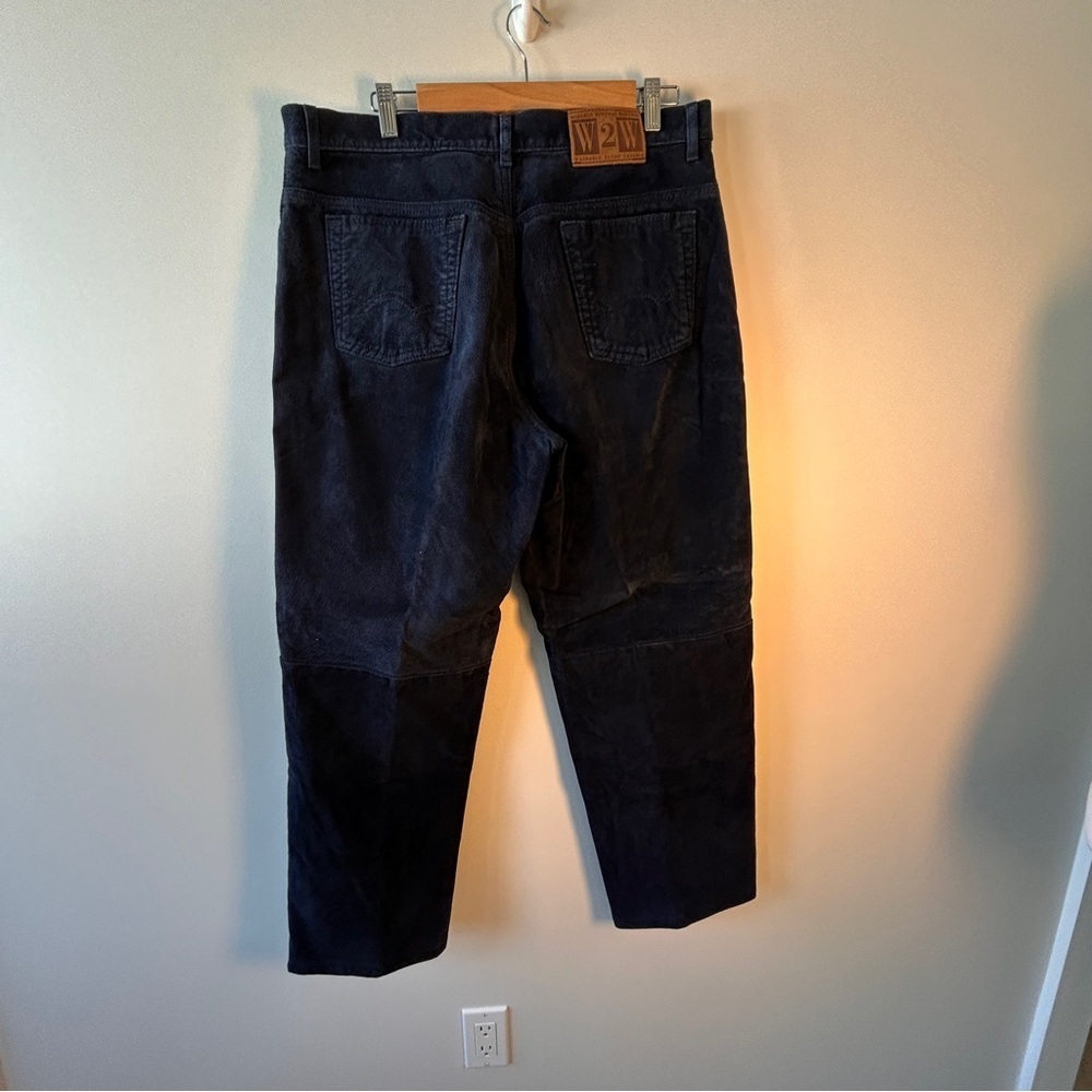 Vintage Wash 2 Wear W2W Mens Size 36 Suede Pants Machine Washable Navy Blue Pant - Picture 5 of 14